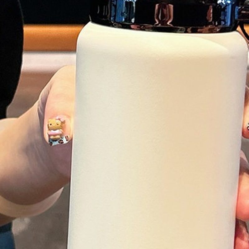 白色大容量保温杯 不锈钢盖提绳 细节图2