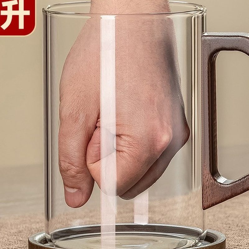 1000ml大容量玻璃杯 木纹把手 细节图1